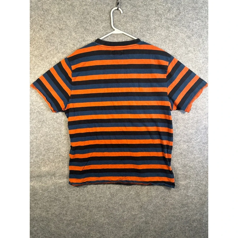 Guess Originals Mens Striped T-Shirt Orange Navy Black Embroidered Logo Large - Picture 9 of 9